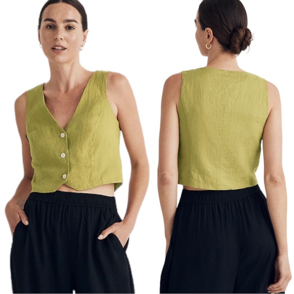 Madewell Tops - Madewell - NWT - 100% Linen Katrina Crop Vest Top Citrus Lime Green Size 00